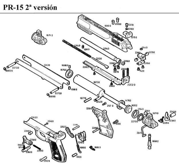Gamo Pr-15 airgun parts breakdown.