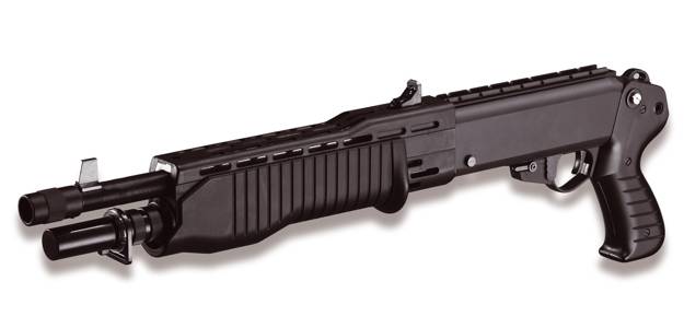 Pumpgun with pistol grip. Air soft rifle with Picatinny rail