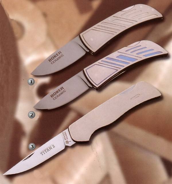 Navajas ceramic boker con hoja de ceramica y titan boker con hoja de acero