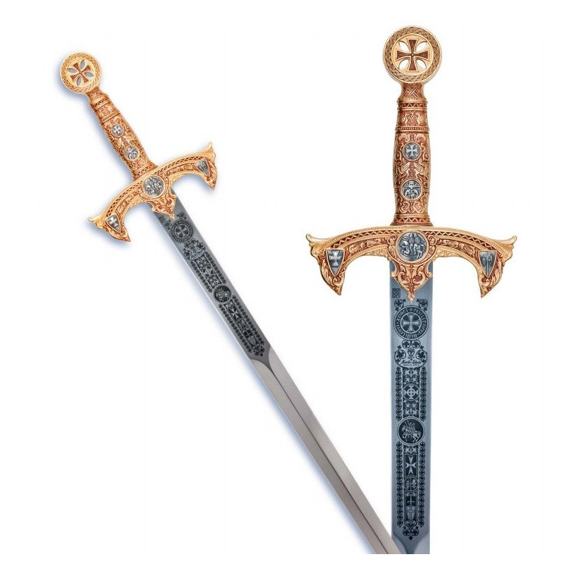 SPADA TEMPLARE SMALTATA ROSSA ORO