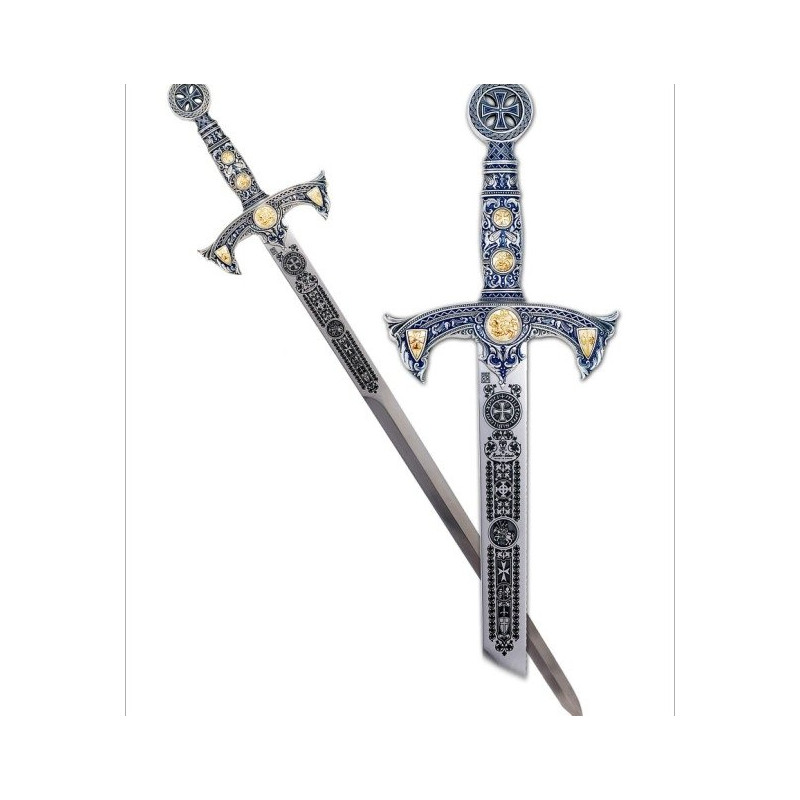 ÉPÉE TEMPÉRÉE EN ARGENT ÉMAILLÉ BLEU