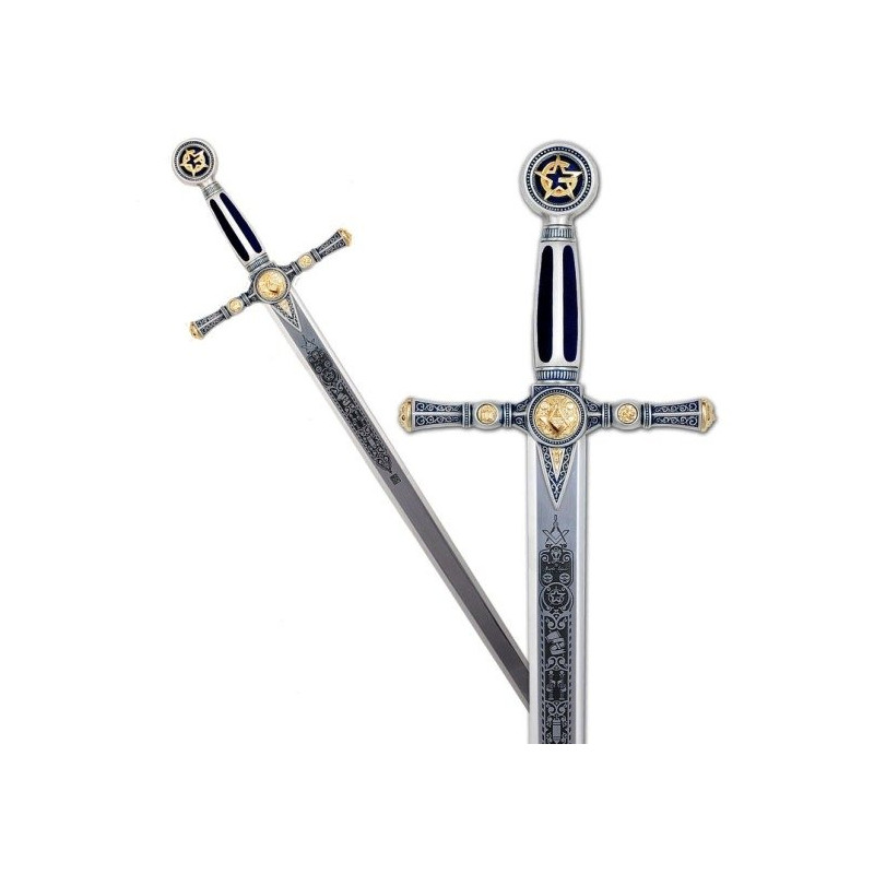 SPADA MASSONICA IN ARGENTO CON FINITURE BLU