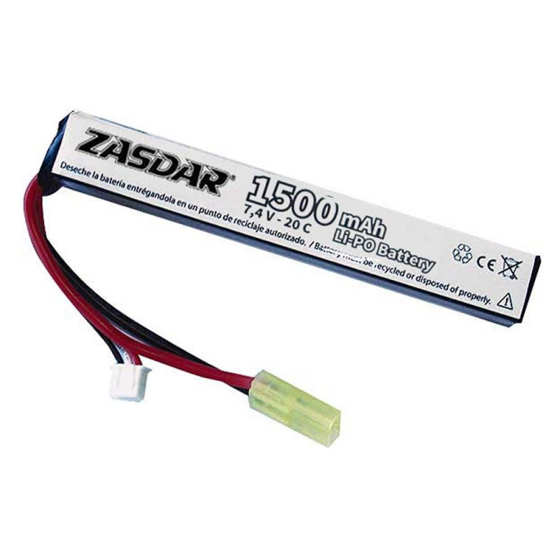 Batería Li-Po ZASDAR 7,4 V 1500 mAh 20C - 1 stick (13 x 21 x 128 mm)