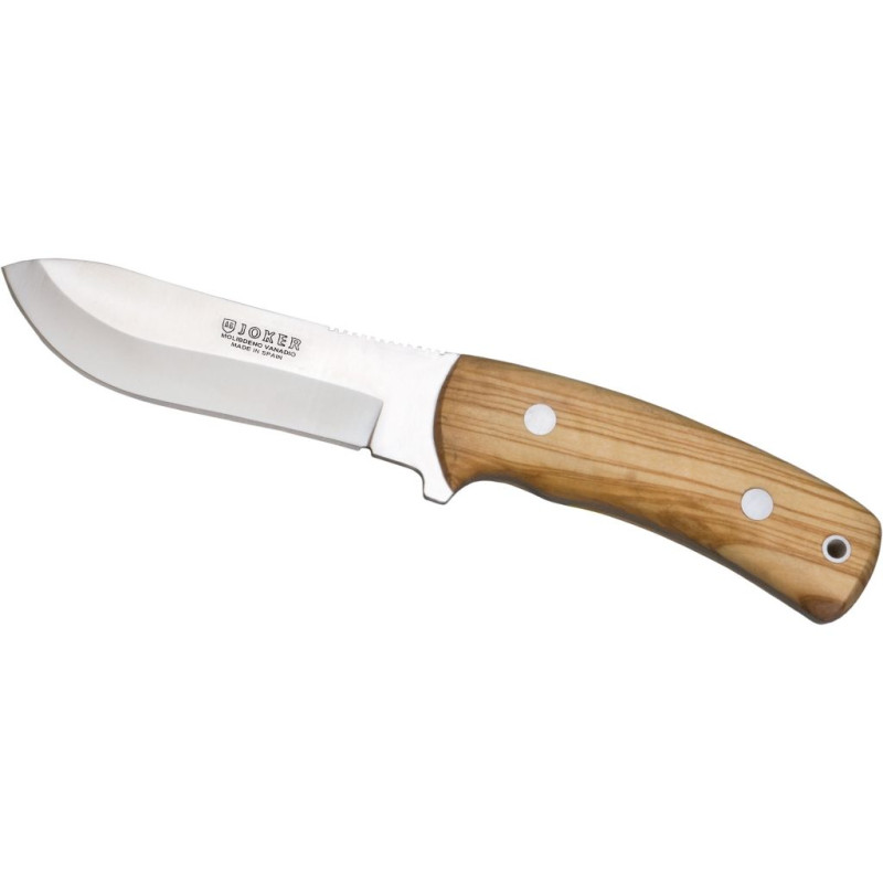 CUCHILLO DE MONTE ENTERIZO CON CACHAS DE OLIVO Y HOJA INOX DE 12 CM