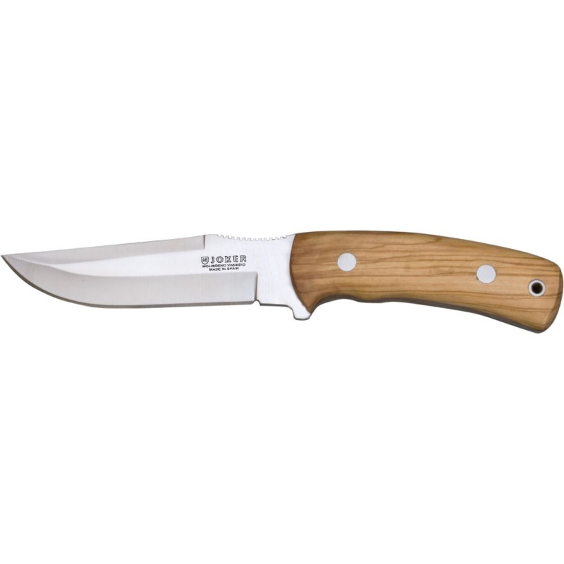 CUCHILLO DE MONTE ENTERIZO CON CACHAS DE OLIVO Y HOJA DE 13 CM.