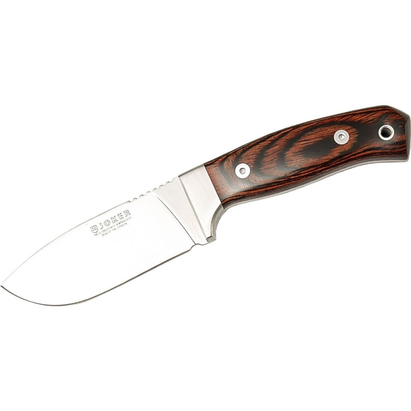 COUTEAU À DOUILLE AVEC VIROLE, ÉCAILLES EN BOIS ROUGE PRESSÉ ET LAME DE 10 CM