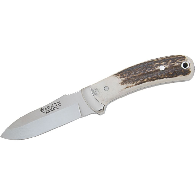 EINTEILIGES BUSCHMESSER MIT ZWINGE AUF HIRSCHGEWEIH UND 9 CM KLINGE