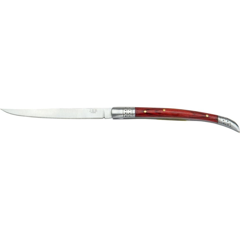 STILETTO AVEC VIROLE EN ACIER INOXYDABLE, ÉCAILLES EN BOIS ROUGE ET LAME DE 7,5 CM