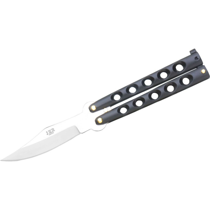 BLACK ZAMAK HANDLE 8,5 CM STAINLESS STEEL BLADE BUTTERFLY KNIFE