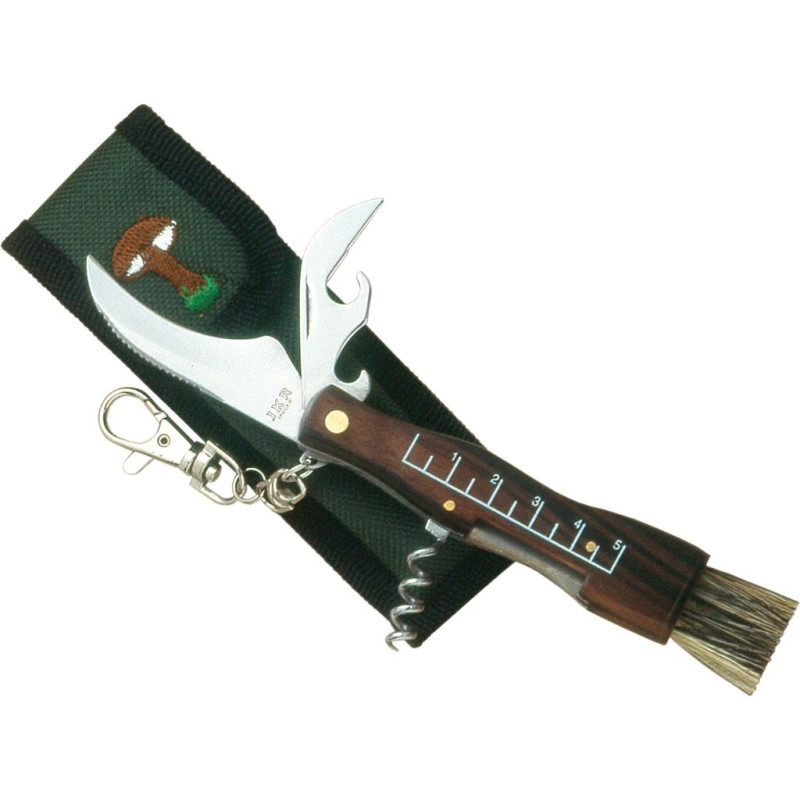 WOOD HANDLE WITH CORKSCREW 5,5 CM STAINLESS STEEL BLADE MUSHROOM KNIFE WITH NYLON SHEATH
