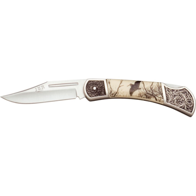 ALUMINIUM HANDLE WOODCOCK MOTIVE 8 CM LOCK BACK FOLDING KNIFE
