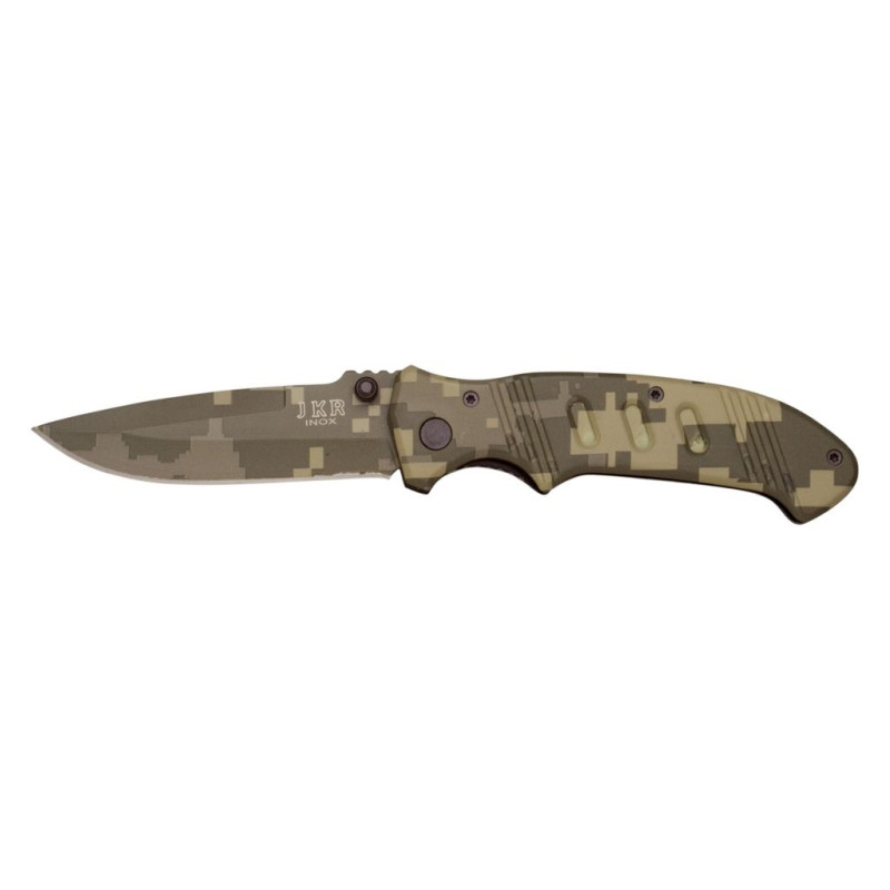 TASCHENMESSER MIT CAMOUFLAGE-GRIFF UND 9 CM LANGER KLINGE