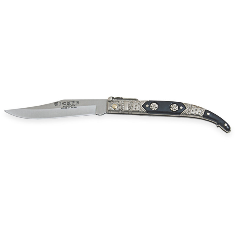 CLASSICAL SPANISH POCKET KNIFE ZAMAK HANDLE DECORATED BLADE LENGTH 8 CM