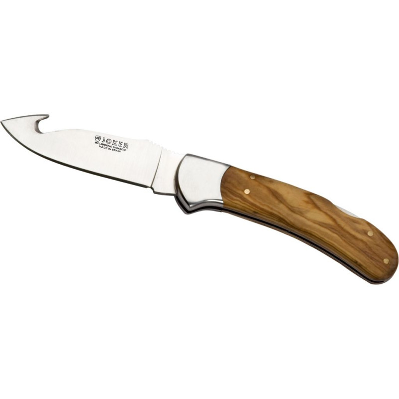 COLTELLO SCUOIATORE CON SCAGLIE IN LEGNO D'ULIVO E LAMA DA 9 CM.