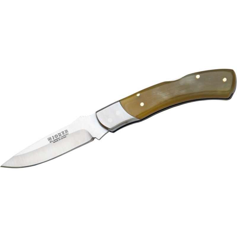 HUNTING FOLDING KNIFE WITH BULL HORN HANDLE STAINLESS STEEL BOLSTER AND 85 CM BLADE LENGTH