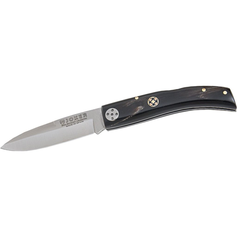 BUFFALO HORN FOLDING KNIFE WITH MOSAIC ORNAMENT DROP-POINT BLADE LENGTH 8 CM CASE INCLUDED