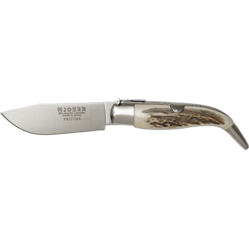 COUTEAU DE BERGER AVEC MANCHETTE EN BOIS DE CERF ET LAME 8 CM. AVEC ÉTUI