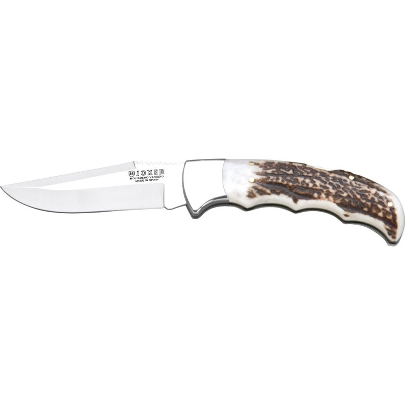 COUTEAU DE CHASSE AVEC MANCHES EN VIROLE EN ACIER INOXYDABLE BOIS DE CERF. ET LAME DE 9 CM