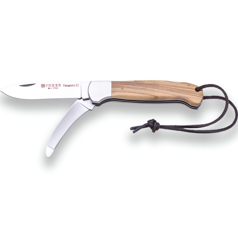 COUTEAU POLYVALENT KANGOUROU II, LAME EN ACIER INOXYDABLE MOVA + LAME À DÉPECER, ÉCAILLES D’OLIVE, VIROLE EN ACIER INOXYDABLE