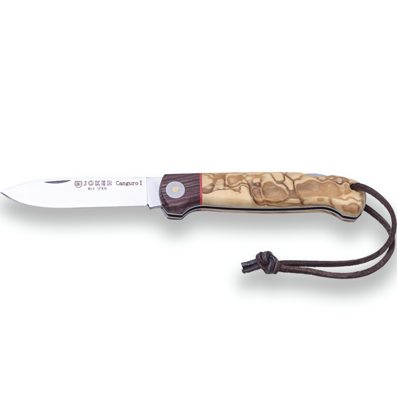 COUTEAU DE CHASSE KANGOUROU I LAME 8,5 CM MOVA STEEL avec Écailles en Bois d’Olivier Virule, Inox