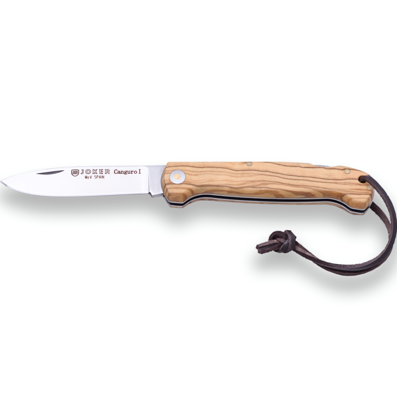 COUTEAU DE CHASSE KANGOUROU I LAME 8,5 CM ACIER MoVA AVEC ÉCAILLES EN BOIS D’OLIVIER VIROLA