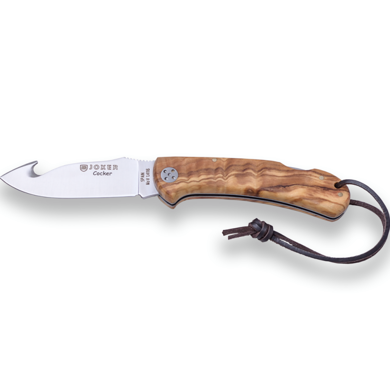 COLTELLO SCUOIATORE DA CACCIA COCKER CON LAMA IN ACCIAIO INOX MOVA 9 CM E GUANCETTE IN LEGNO D'ULIVO