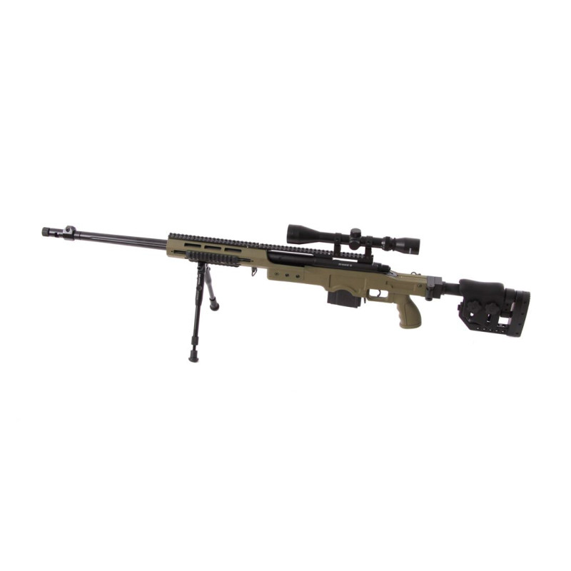 WELL MB4411D WITH SCOPE & BIPOD AIRSOFT OD SNIPER RIFLE