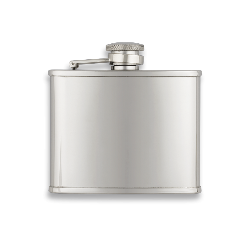 Flacon en acier inoxydable brillant. Capacité : 4 OZ