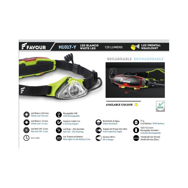 Headlight FAVOUR recharg 120 Lm Yellow