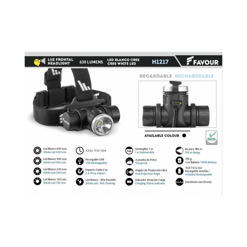 Headlight FAVOUR rechargeable 630 LM Water Resist