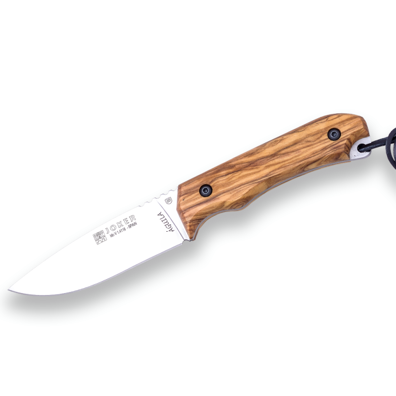 COLTELLO DA MONTAGNA EAGLE JOKER , CON MANICO IN LEGNO D'ULIVO E LAMA DA 10,5 CM, INCLUDE FODERO IN PELLE.