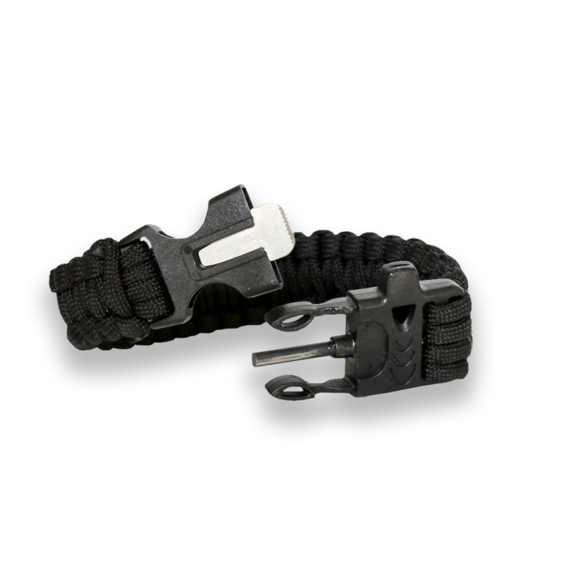 SURVIVAL PARACORD BRACELET WITH FIRE STARTER AND WHISTLE