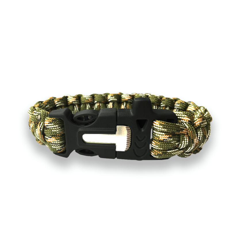 CAMO SURVIVAL PARACORD BRACELET WITH FIRE STARTER AND WHISTLE