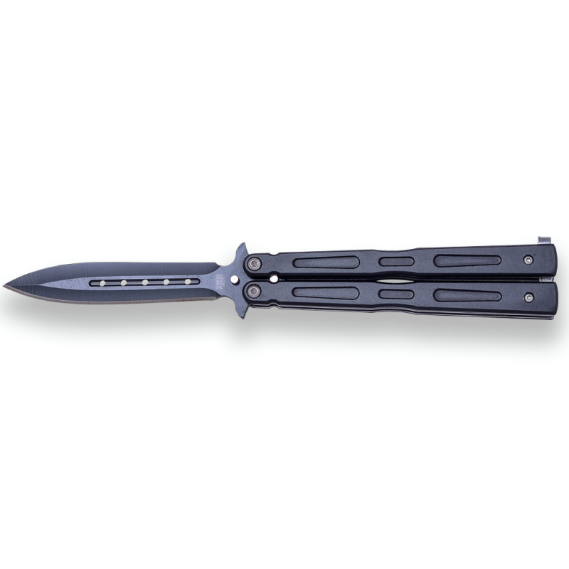 COUTEAU PAPILLON JKR, MANCHE EN ALUMINIUM ET LAME EN ACIER INOXYDABLE. 9,5 CM.