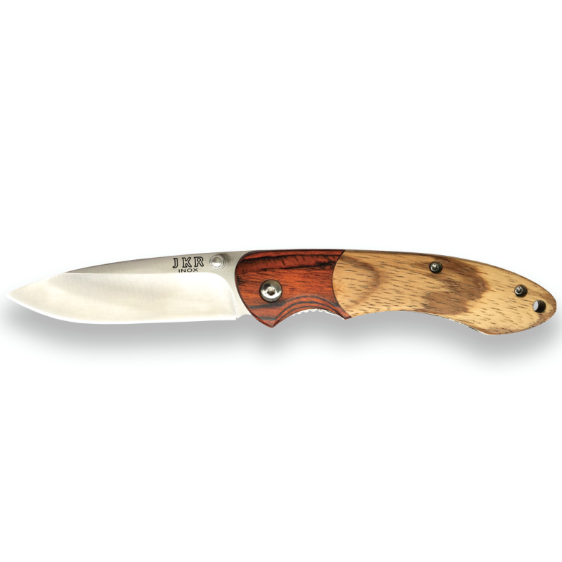 JKR SPORTMESSER MIT HOLZSCHALEN UND 7,5 CM KLINGE AUS EDELSTAHL.