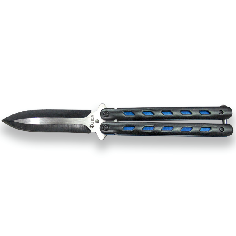 JKR SCHMETTERLINGSMESSER MIT ZAMAK-GRIFF UND 9,5 CM KLINGE.