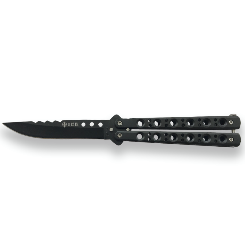 NAVAJA MARIPOSA JKR CON PUÑO DE ACERO INOX Y HOJA DE 10,5 CM.