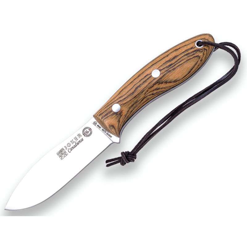 HUNTING AND BUSHCRAFT KNIFE JOKER BS9 CANADIENSE STAINLESS STEEL SANDVIK 14C28N, BOCOTE HANDLE, BLADE LENGTH 10,5 CM LEATHER SH