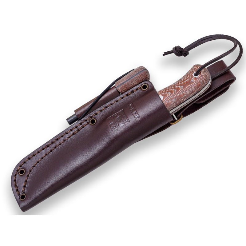 BUSHCRAFT KNIFE & SOBREVIVÊNCIA JOKER BS9 CAMPERO. MOVA 1.4116 AÇO, CABO DE LONA MICARTA, LÂMINA DE 10,5 CM COM CAIXA DE COURO D