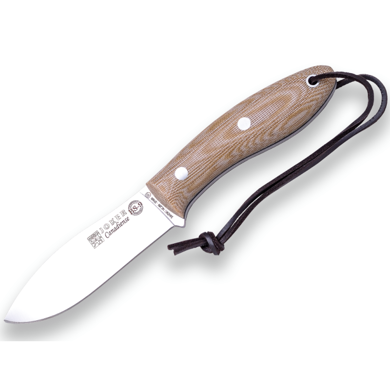 COUTEAU DE BUSHCRAFT ET JOKER DE CHASSE CANADIEN BS9. ACIER SANDVIK 14C28N, MANCHE EN TOILE MICARTA, LAME DE 10,5 CM AVEC COUVER