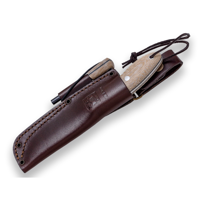 BUSHCRAFT MESSER UND JAGD JOKER KANADISCHEN BS9. SANDVIK 14C28N STAHL, MICARTA-CANVAS-GRIFF, 10,5 CM LANGE KLINGE. RINDSLEDER-ET