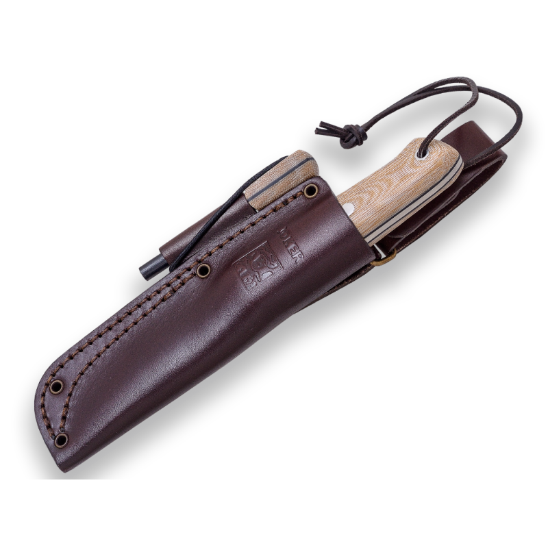 COUTEAU DE BUSHCRAFT ET JOKER DE SURVIE BS9 NORDIC. ACIER SANDVIK 14C28N, MANCHE EN TOILE MICARTA, LAME DE 10 CM.