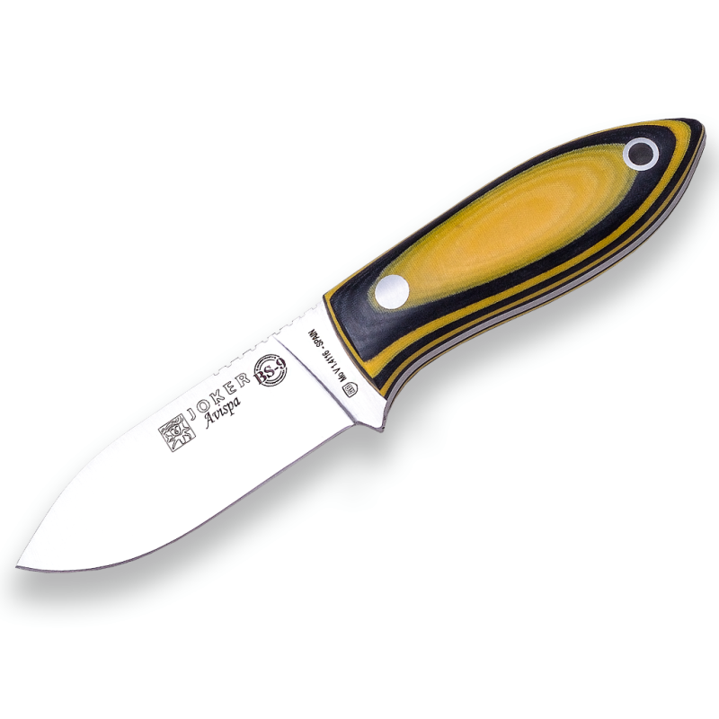 SURVIVAL AND BUSHCRAFT KNIFE JOKER BS9 AVISPA NECK KNIFE STAINLESS STEEL MOVA 14116, MICARTA CANVAS HANDLE, BLADE LENGTH 8 CM K