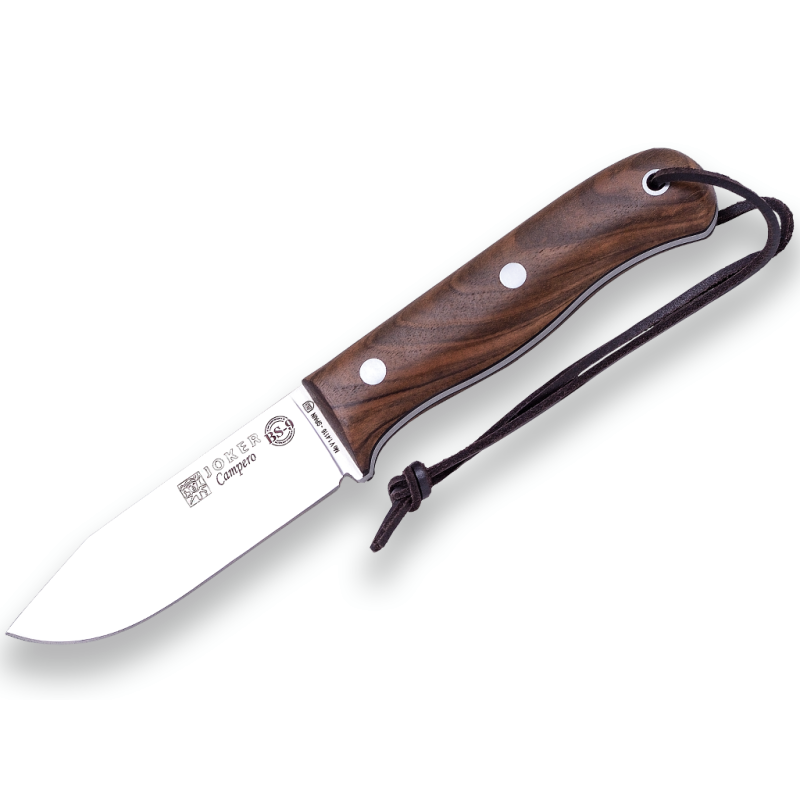 CUCHILLO BUSHCRAFT Y SUPERVIVENCIA JOKER BS9 CAMPERO. ACERO MOVA 1.4116, MANGO DE NOGAL, HOJA 10,5 CM. CON FUNDA VAQUETILLA.