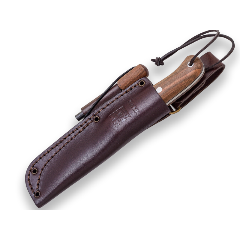 BUSHCRAFT MESSER & SURVIVAL JOKER BS9 CAMPERO. MOVA 1.4116 STAHL, GRIFF AUS NUSSBAUM, KLINGE 10,5 CM. MIT RINDSLEDERBEZUG MIT