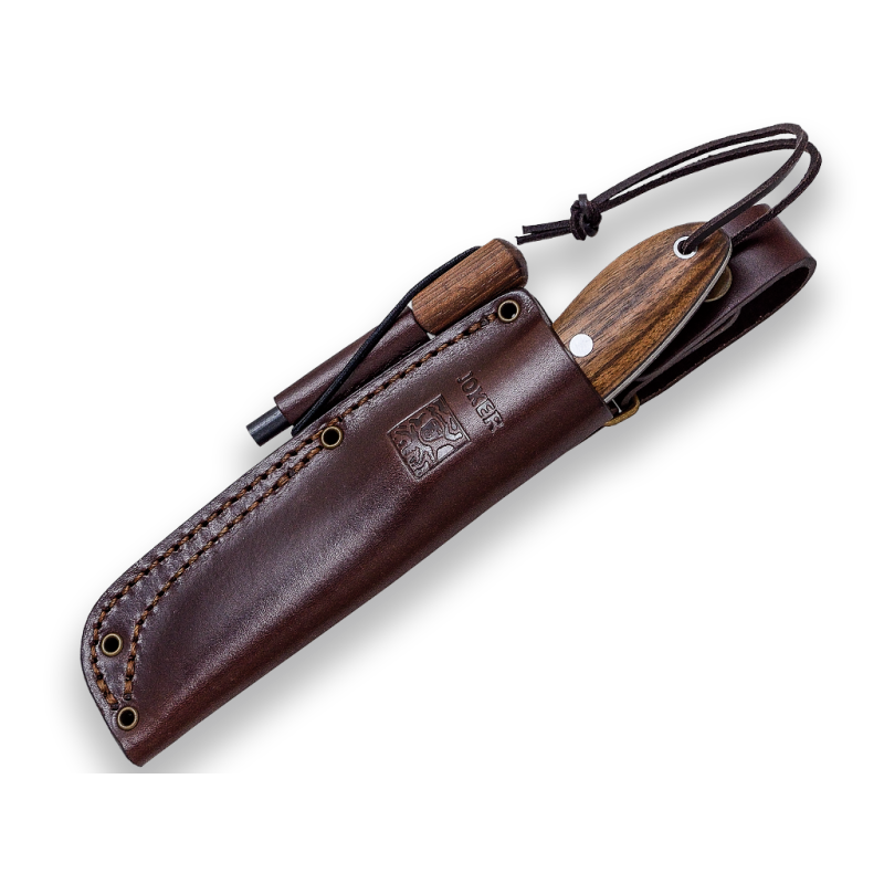 HUNTING AND BUSHCRAFT KNIFE JOKER BS9 CANADIENSE STAINLESS STEEL SANDVIK 14C28N, WALNUT HANDLE, BLADE LENGTH 10,5 CM LEATHER SH