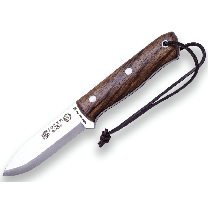 SURVIVAL AND BUSHCRAFT KNIFE JOKER BS9 NÓRDICO STAINLESS STEEL SANDVIK 14C28N, WALNUT HANDLE, BLADE LENGTH 10 CM LEATHER SHEATH