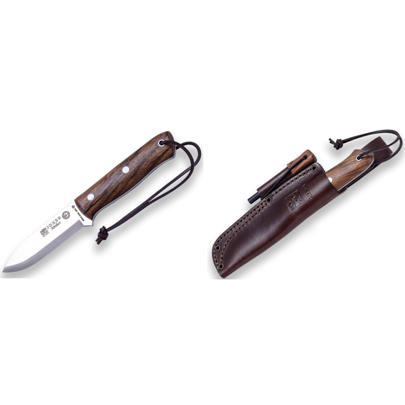 COUTEAU DE BUSHCRAFT ET JOKER DE SURVIE BS9 NORDIC. ACIER SANDVIK 14C28N, MANCHE EN NOYER, LAME DE 10 CM. ETUI EN CUIR DE VACHET