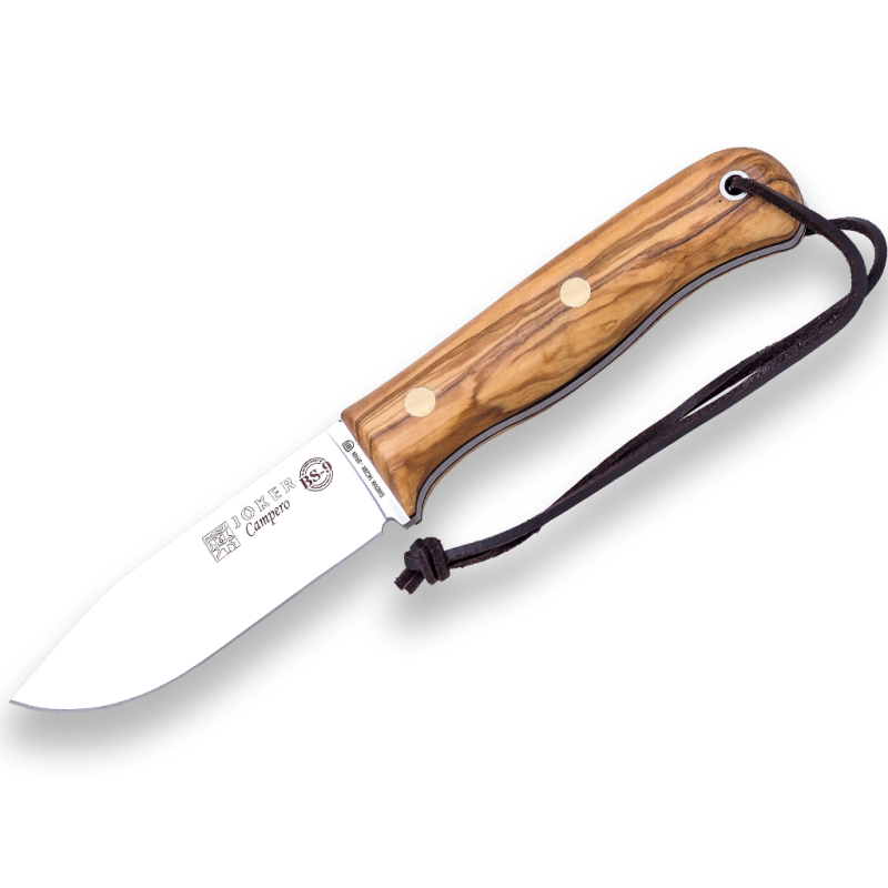 COUTEAU BUSHCRAFT & SURVIVAL JOKER BS9 CAMPERO. ACIER MOVA 1.4116, MANCHE OLIVE, LAME DE 10,5 CM AVEC ÉTUI EN CUIR DE VACHETTE.