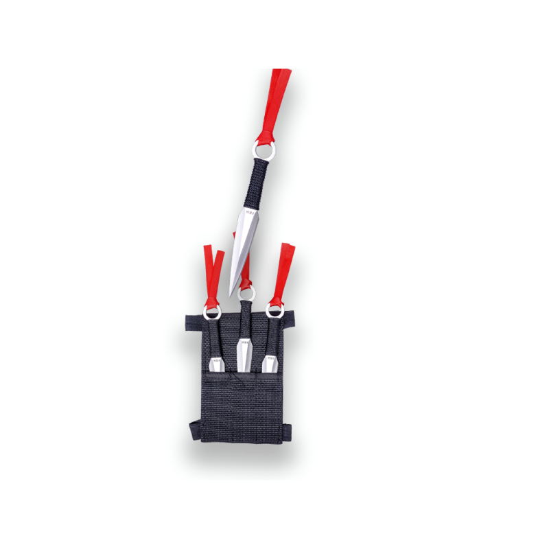 SET DE 3 COUTEAUX DE LANCER JKR À 1 TRANCHANT, ACIER INOXYDABLE, LONGUEUR TOTALE 15 CM. ÉTUI EN NYLON INCLUS